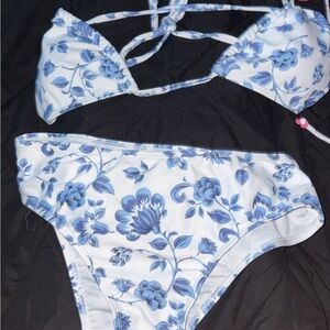 Blue Floral Bikini Set - White Background